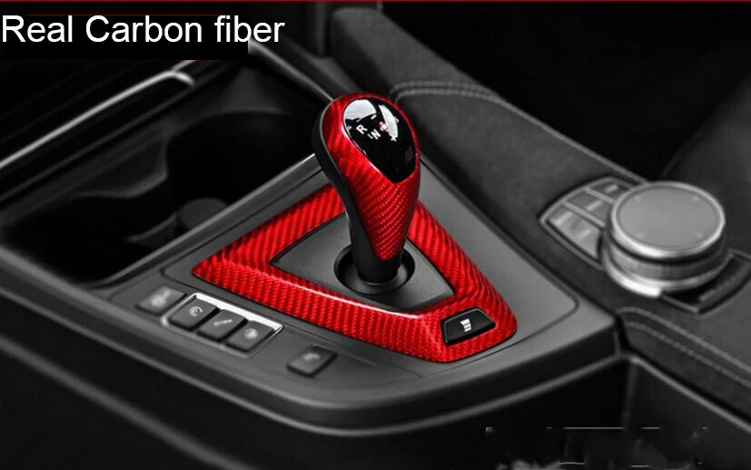 Cubierta de cabeza de perilla de cambio de marchas de fibra de carbono real roja para BMW M3 M4 F80 F82 2014-2018 Foto 4 de 4
