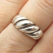 925 Sterling Silver Vintage Ribbed Ring Size 7 3/4