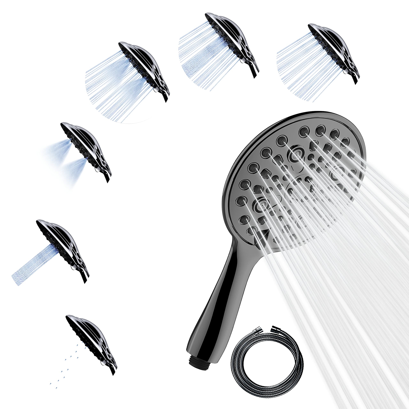 SparkPod 6 Function High Pressure Shower Head 6`` Wide Grey NUOVO