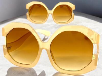OVERSIZED EXAGGERATED Vintage Retro Style SUNGLASSES X-Large Big Funky Tan Frame