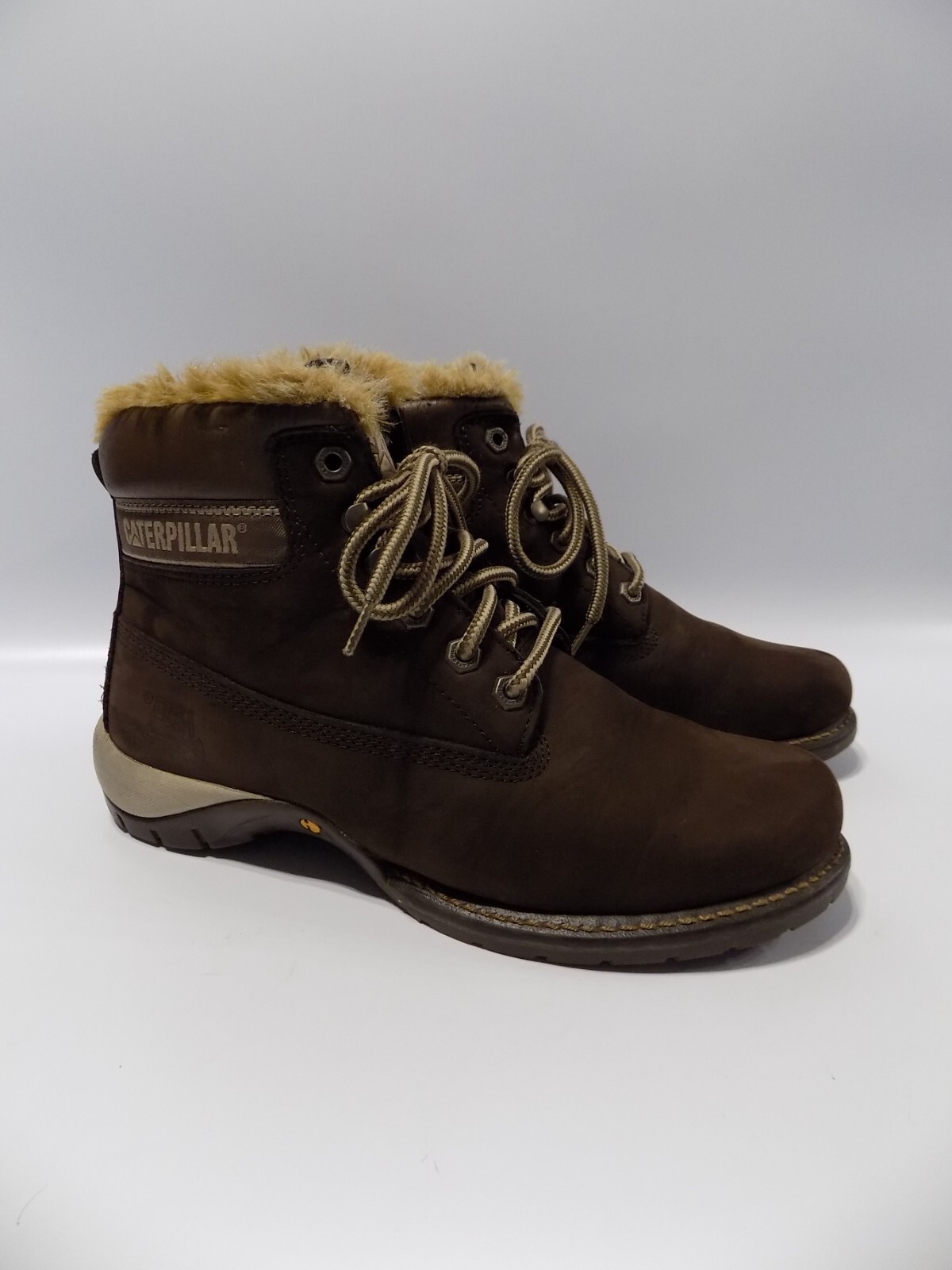 SAOLA Stivali stringati Caterpillar misura larga 7 donna gatto pelle marrone suola grossa