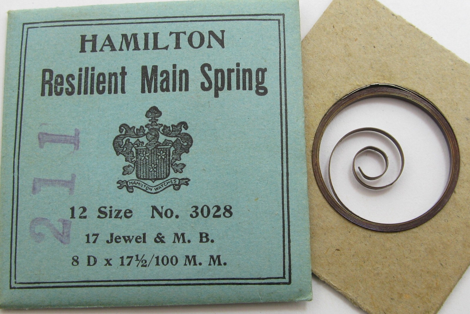 Hamilton 12s 17j 211 3028 T-End Motor Barrel Mainspring Blue Alloy 1pc