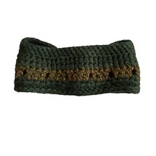 Green Wool Headband Handmade Winter Head band Crochet Dark Green Moss Gold