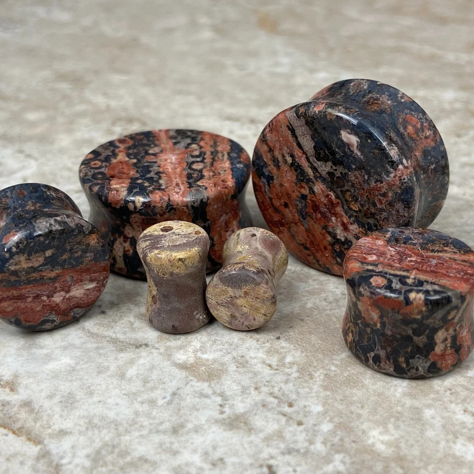 Pair of Leopard Skin Jasper Stone Double Flare Plugs gauges - Image 2 of 4