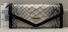 Brahmin Veronica Trifold Envelope Leather Wallet BLACK ROCKAWAY Ivory Grey NWT