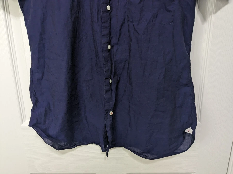 Camisa informal Isaia Napoli para hombre 15,5 azul con botones manga corta Foto 3 de 4