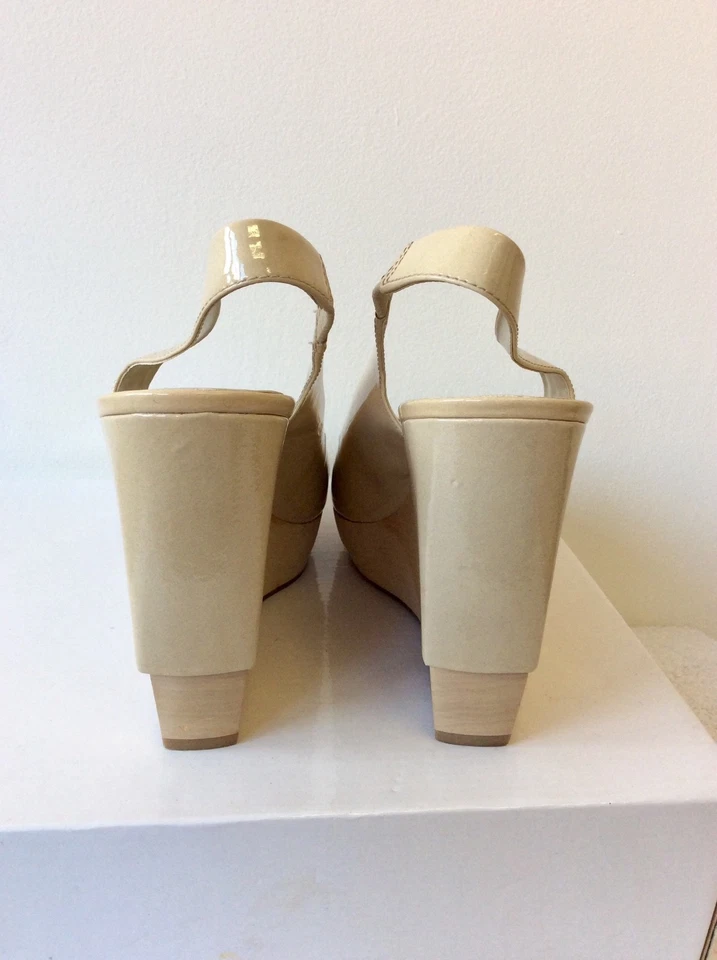 TACONES PLATAFORMA TACÓN CUÑA MADERA CHAROL NUDE NINE WEST TALLA 6.5/40 Foto 3 de 4