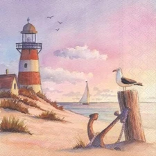 Decoupage Art Craft  Napkins-Cocktail/Lunch Size, Sunset, Lighthouse, Nautical