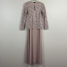 Marina 2-Piece Glitter Lace Square Neck Chiffon Gown Maxi Dress Jacket Blush 4