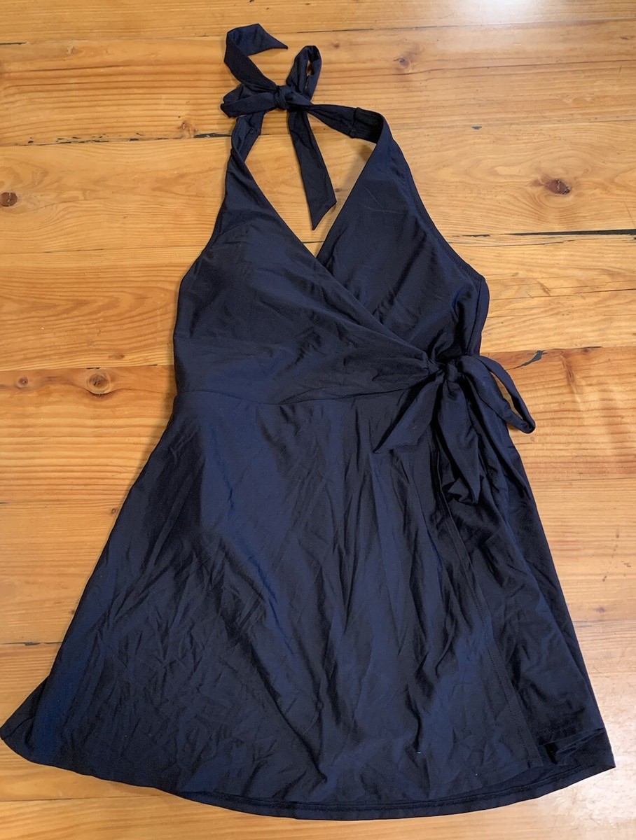 J.Crew $128 V-Neck Halter Swim Dress Black Size 6 L2583