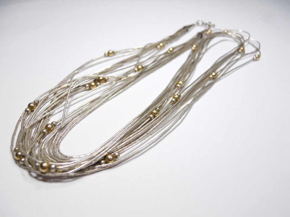 10 STRING LIQUID SILVER WITH BEADS HEISHI NECKLACE LIQUID STERLING ...