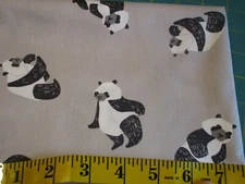 1 Fat Quarter New Cotton Fabric Black White & Gray Pandas  Approx 21" x 18"