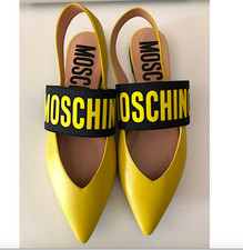 MOSCHINO Logo Leather Slingback Flats NWT