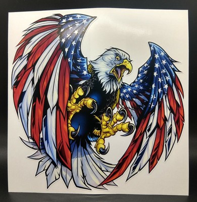 Vinyl Decal (2X) Eagle American Flag-Truck Veteran sticker car window