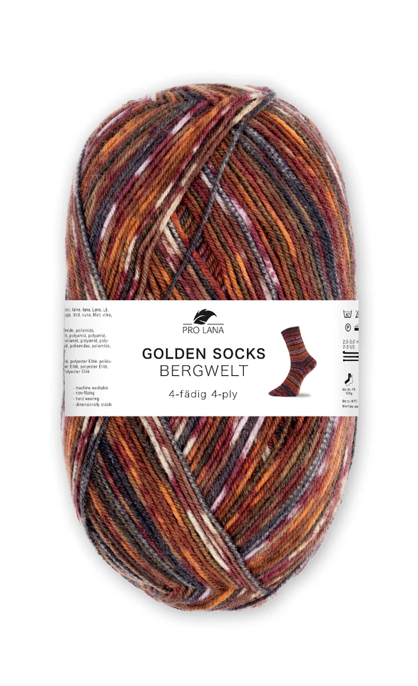 5x100g-Packung Pro Lana Golden Socks *BERGWELT* Sockenwolle 4-fach/4-fädig - Bild 3 von 4