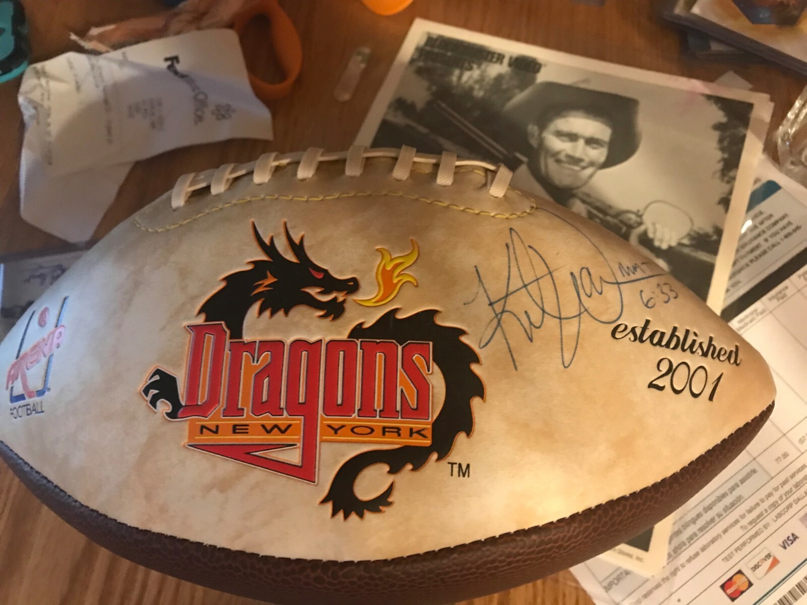 Kurt Warner Autographed Signed / NEW YORK DRAGONS LOGO ARENA LEAGUE FOOTBALL JSA 