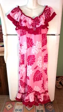 VINTAGE ISLAND ALOHA WEAR PINK FLORAL SLEEVELESS FISHTAIL HAWAIIAN MAXI DRESS XL