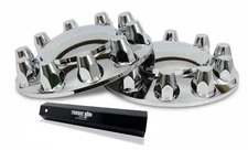 Chrome Front Axle Wheel Cover with Hub Cap 33mm Lug Nuts for Semi Truck Set of 2