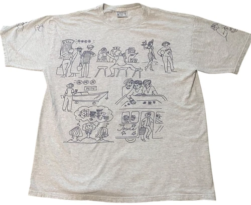 Vintage Michigan Rag Co. CASINO Doodle Draw All Over Short Sleeve Shirt Size XL