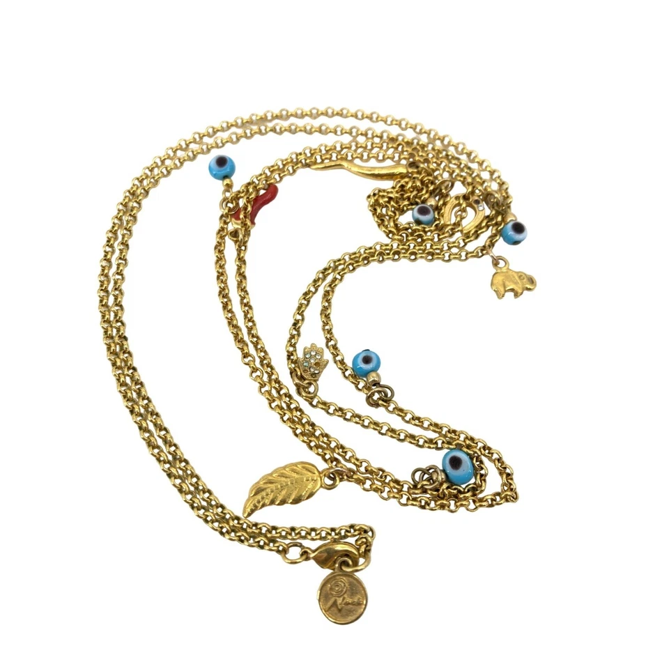 Collar 40" Dije Mal de Ojo Cuerno Dorado Herradura Suerte Protección 2694 Foto 3 de 4