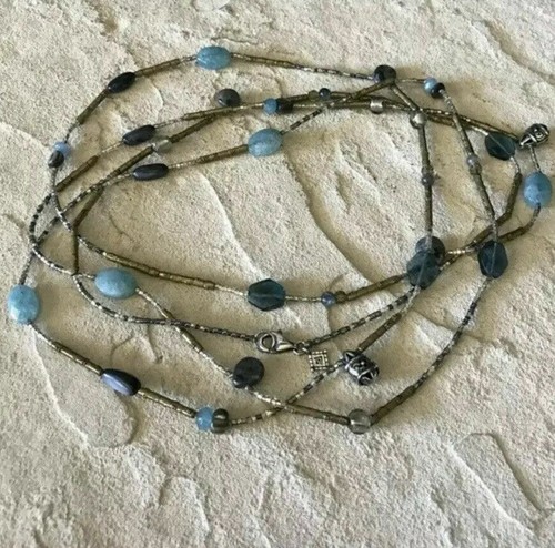 Silpada Sterling Silver Blue Quartz Kyanite Shell Bead Necklace N2461 $99 MINT - Picture 8 of 12