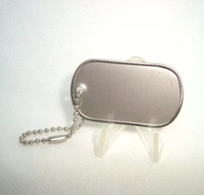 Military Style Rolled Edge Dog Tag Silver Matte (Dull) Finish + 4.5" Ball Chain