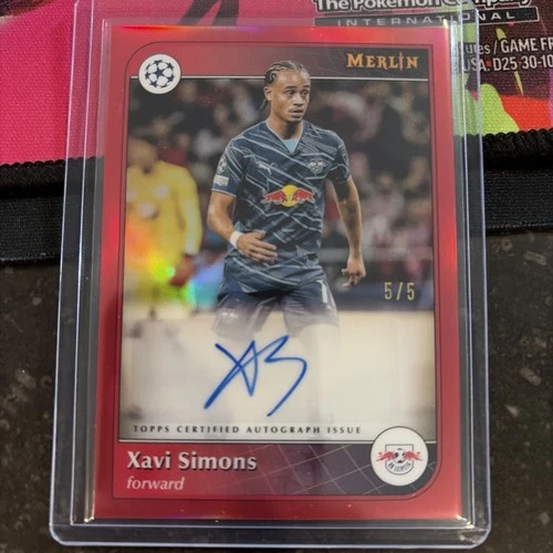 XAVI SIMONS 2024 2025 TOPPS MERLIN CHROME RED REFRACTOR AUTO /5 Leipzig
