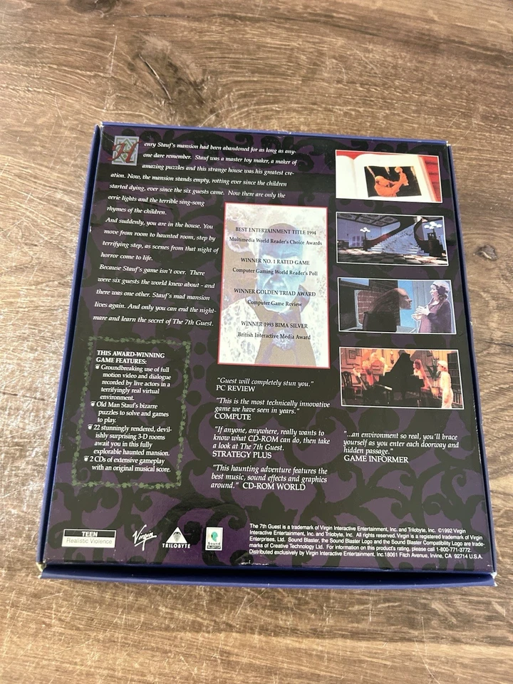 The 7th Guest 1992 PC CD-ROM Video Game Complete Big Box - Horror Adventure - Image 2 of 4