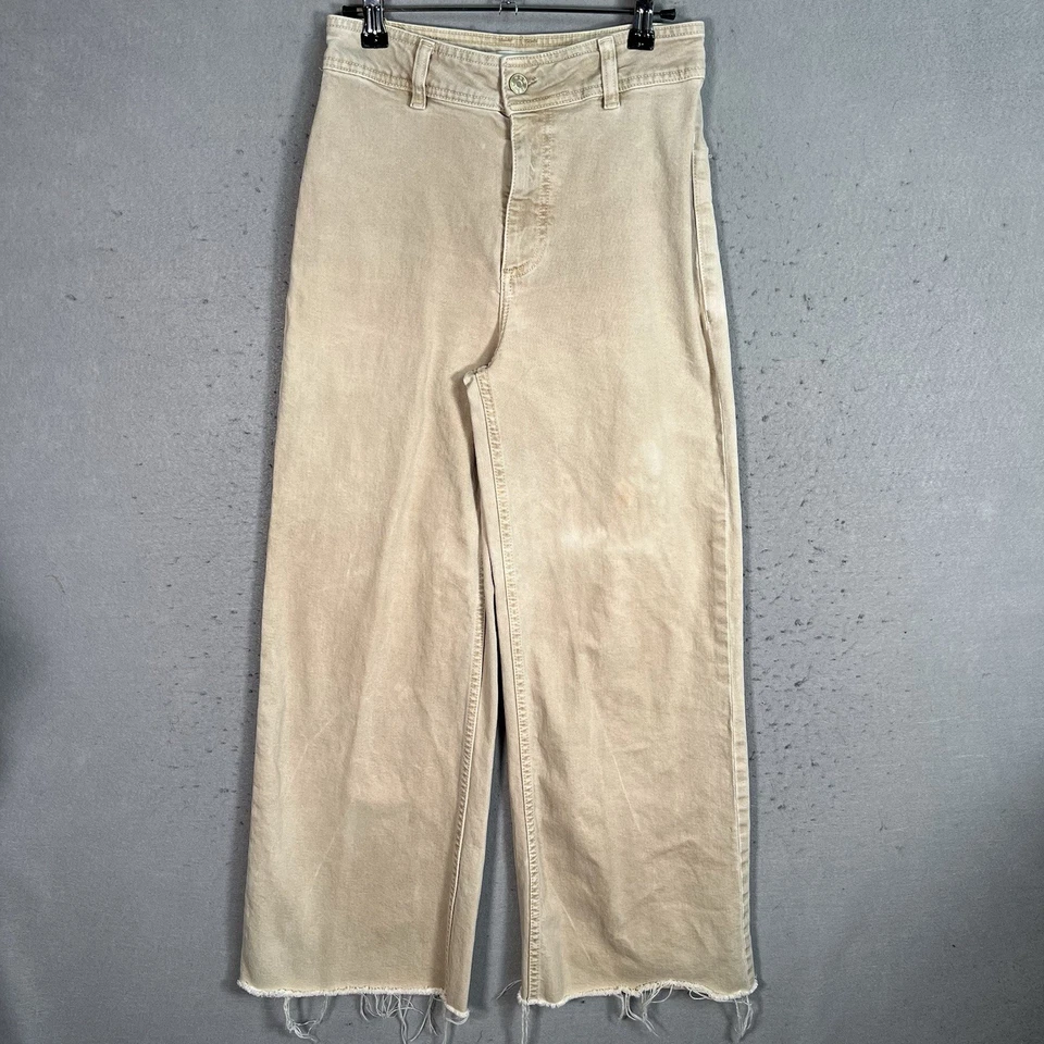 MNG MANGO Catherine Jeans Cream Beige Wide Leg Fray Hem Size 4 - Image 1 of 4