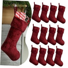 Pcs Christmas Stocking 18'' Bulk Thick Plush Fabric Hanging 12 Wine Red
