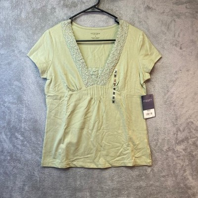Sonoma Life Style Herbal Tea Green Lace Trim Sequin V-Neck Top Medium ST7023