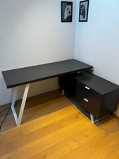 Eckschreibtisch weiß/grau - 150/75/60-120 cm