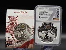 2020 Belarus 20R Silver Year of the Ox Lunar NGC PF70 Ultra Cameo 24k Gilt w/ CO