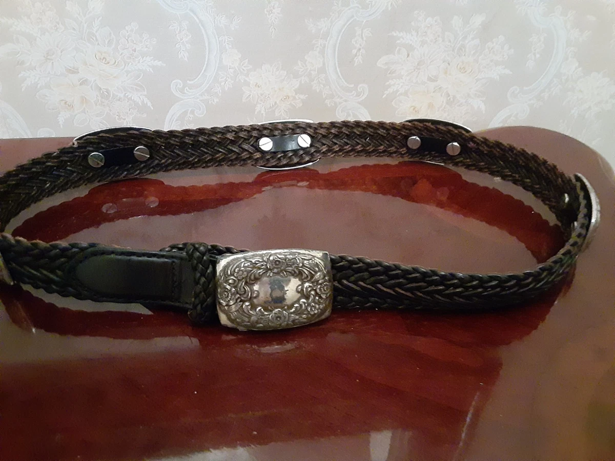 Brighton VTG Ladies Black Double Barrel Braided Leather Belt. Western Bikercore Vintage 1990 main image 4