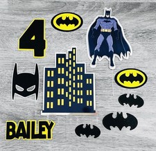 Batman Cake Topper Set Personalised Name & Age Cake Decoration ~ Set of 10