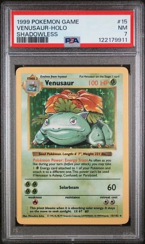 Venusaur #15/102 Base Set Shadowless Holo Pokemon TCG NM PSA 7