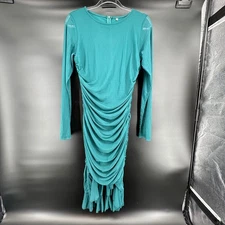 Women's Maxi Long Sleeve Ruched Bodycon Ruffle Mermaid Cocktail Mesh Dress