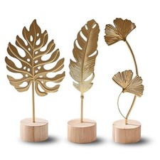Gold Leaf Home Decor Set - Metal Leaves Statues, Monstera, Feather, Ginkgo