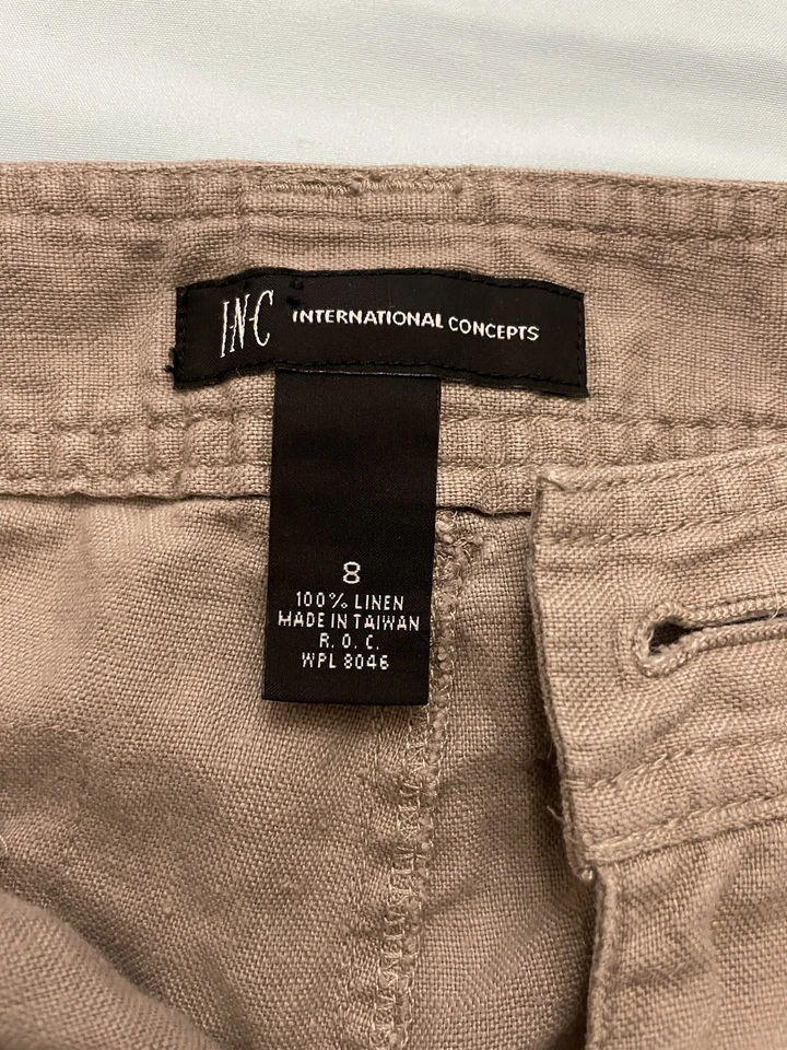 Pantalones Cortos INC International Concepts Para Mujer 8 Lino Tachonado Puños Informales Bolsillos Foto 2 de 4