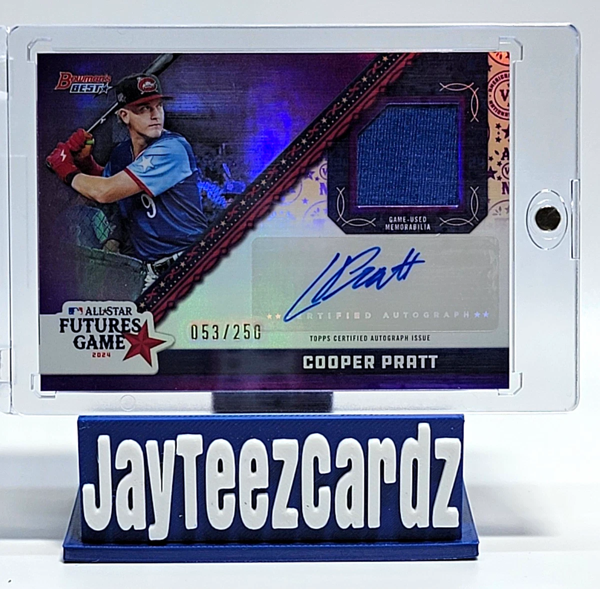 Topps 2024 Bowmans Best Cooper Pratt Futures Juego Auto Reliquia Púrpura/250 Cerveceros