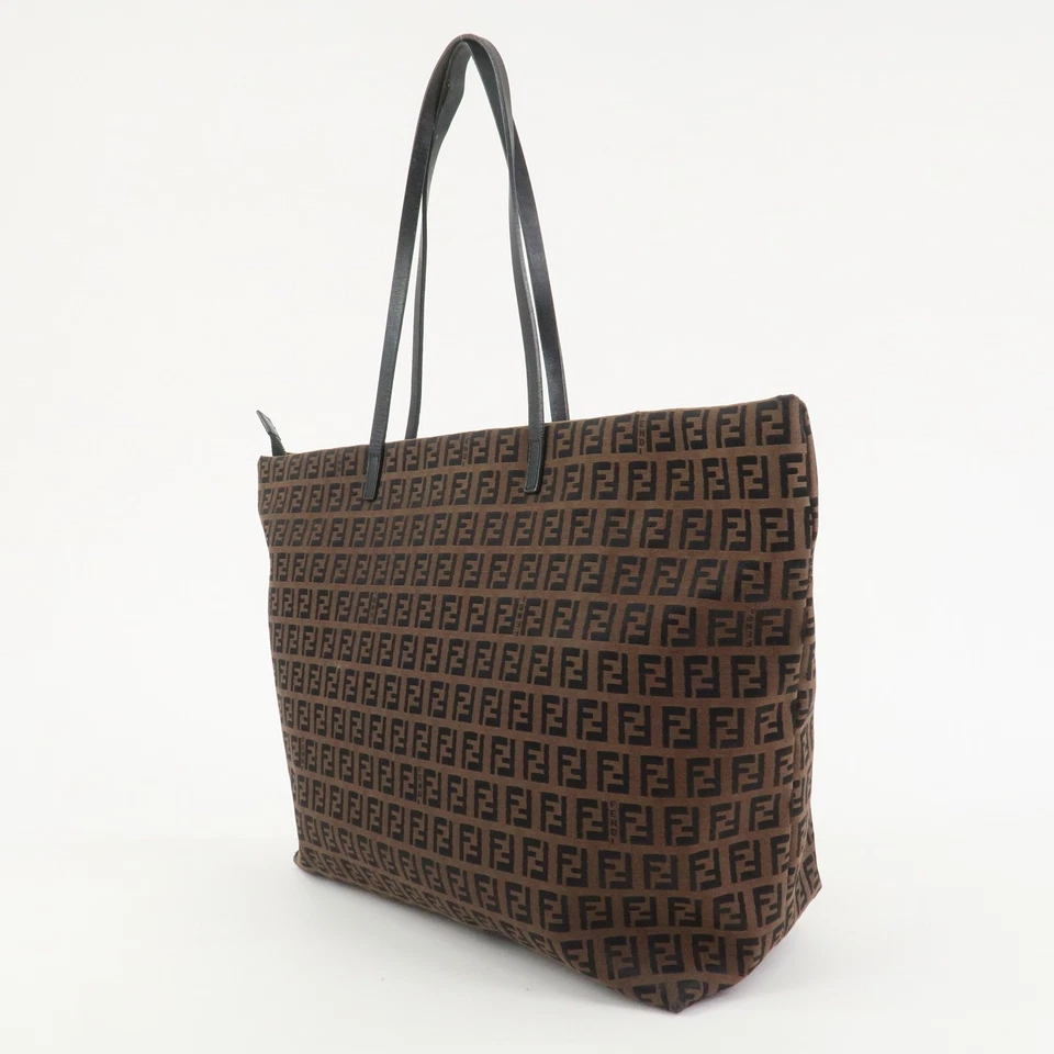FENDI Zucchino Canvas Leather Tote Bag Shoulder Bag Brown 8BH025 Auth Used F/S - Image 3 of 4