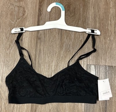 Auden Bralette Size Small Lightly Lined Scoop Neck Black Lace Mesh Wireless