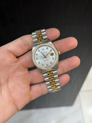 ROLEX DATEJUST 16013 DIAMOND BEZEL & MOTHER OF PEARL DIAL CUSTOM 36MM WITH BOX
