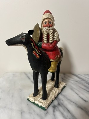 Rare! LEO R SMITH Folk Art SUN BRINGER SANTA on Reindeer 11  Signed Christmas