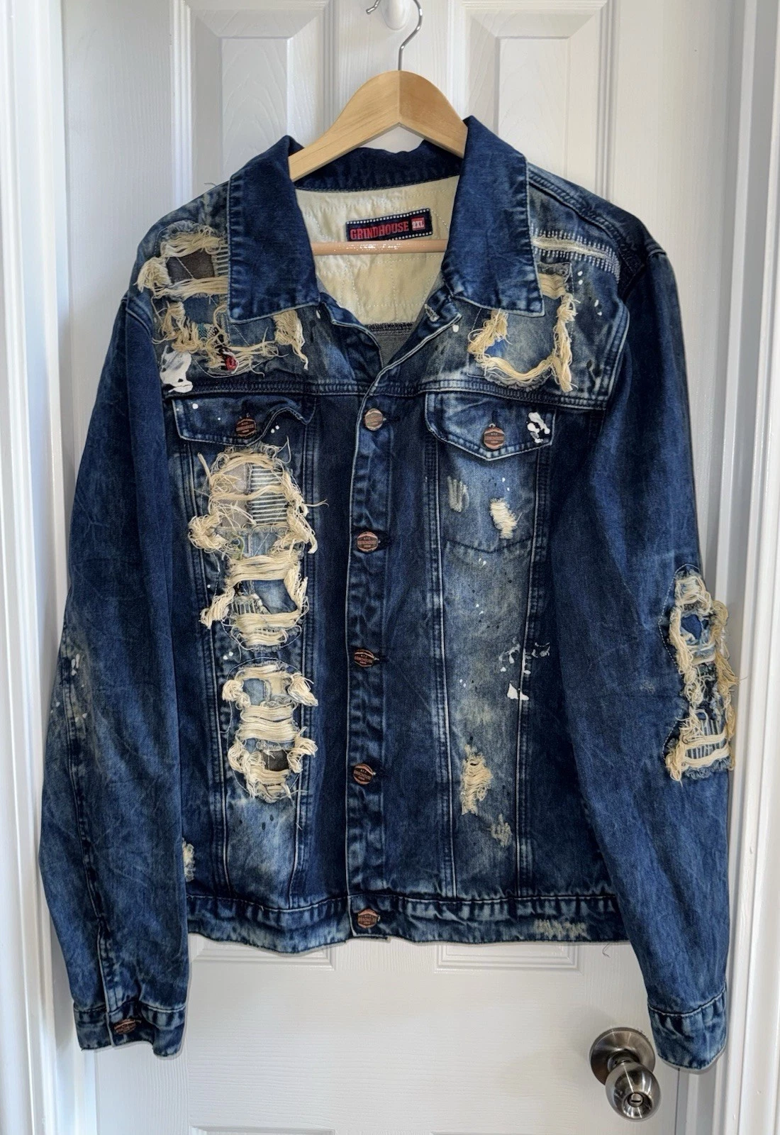Grindhouse Denim Distressed Jean Jacket 2X Cotton Western Rugged Streetwear Blue
