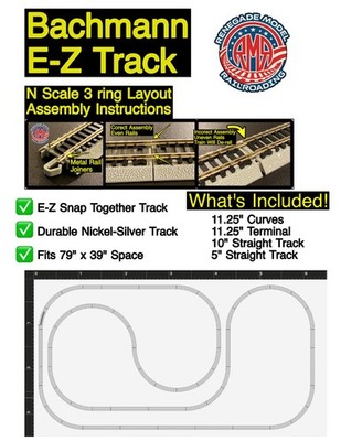 Bachmann N Scale Nickel Silver EZ Track 39'' x 74'' 3 Ring Layout Set DC DCC