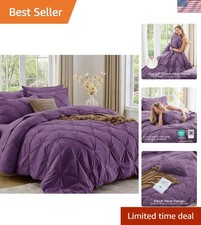 -Round Luxury: 7-Piece Grape Purple Queen Comforter Set with Pintuck Design