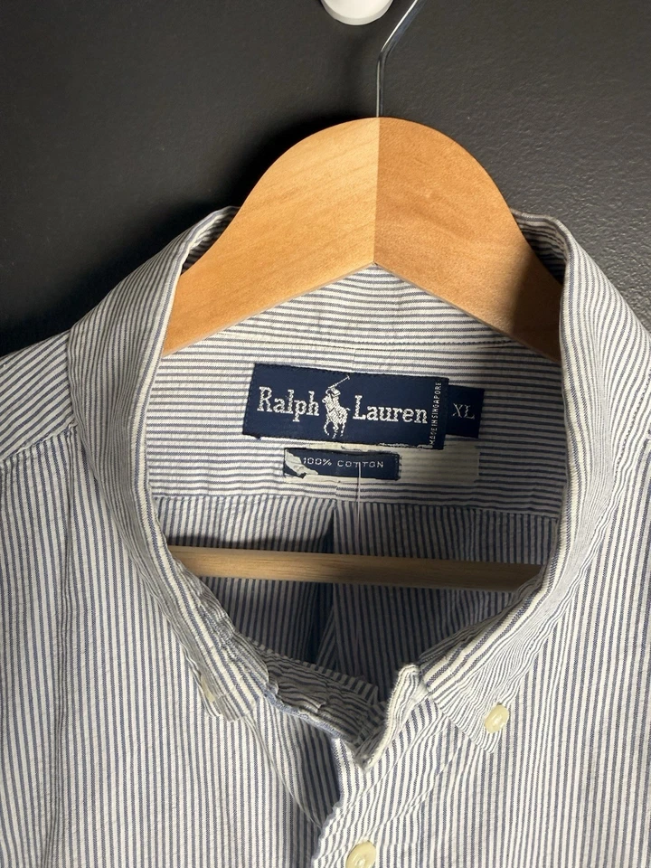 Camisa Rugby Ralph Lauren Seersucker Abotonada Manga Larga Talla XL Foto 3 de 4