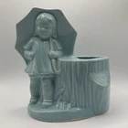 Vintage McCoy Pottery Planter Morton Salt Umbrella Girl Blue No chips/cracks