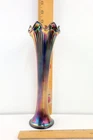 Vtg Fenton Cobalt Blue 11" Iridescent Opalescent Carnival Glass Fine Ribbed Vase